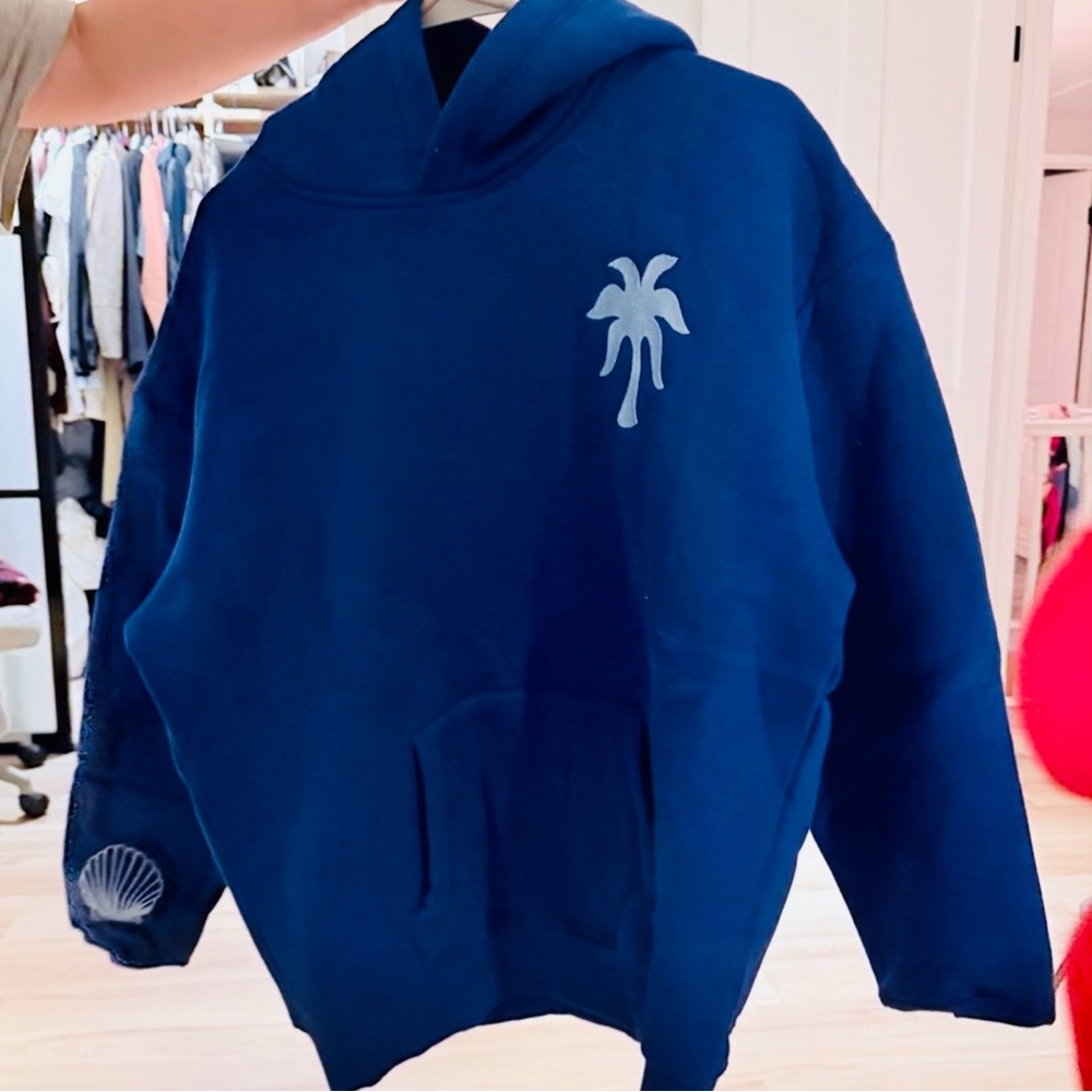 Pink Palm puff hoodie XXS